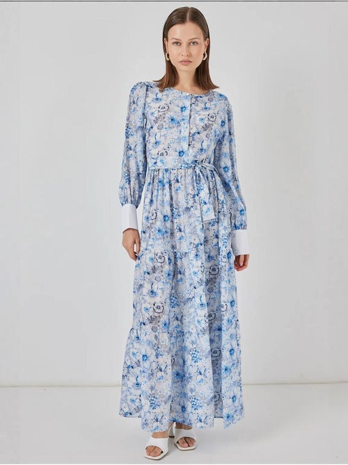 Maxi-jurk van viscosemix met patroon en knoopsluiting bdart - Kiabi