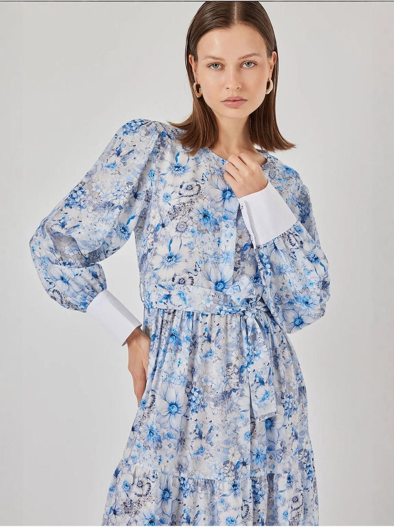 Maxi-jurk van viscosemix met patroon en knoopsluiting bdart Lichtblauw - Kiabi