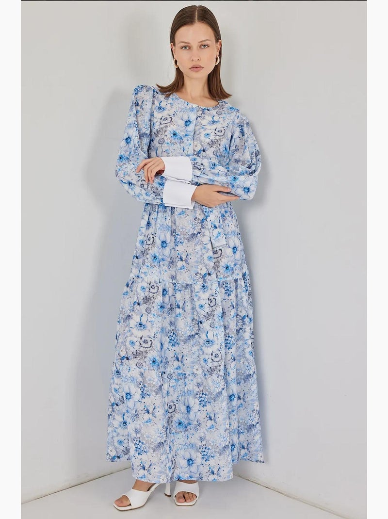 Maxi-jurk van viscosemix met patroon en knoopsluiting bdart Lichtblauw - Kiabi