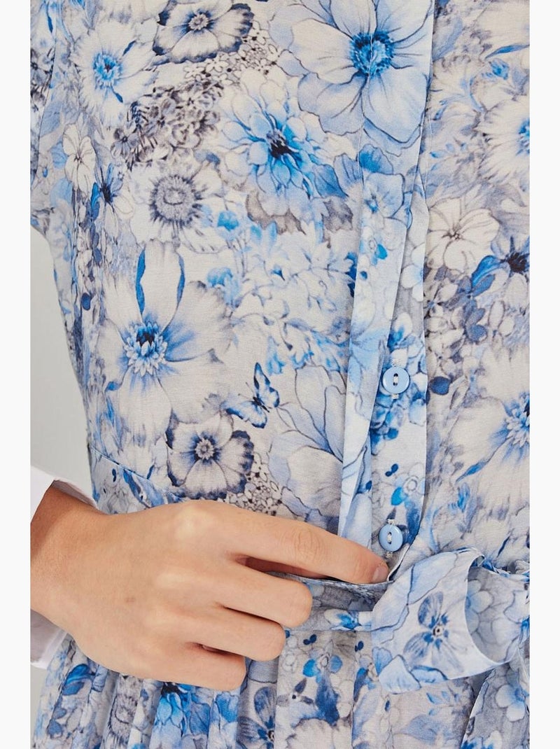 Maxi-jurk van viscosemix met patroon en knoopsluiting bdart Lichtblauw - Kiabi