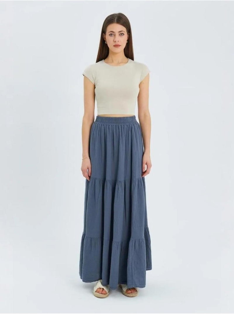 Maxi katoenen rok mixray Blauw - Kiabi
