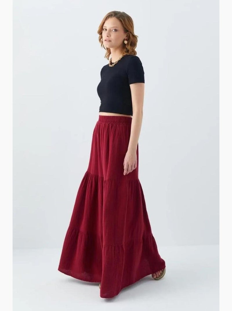 Maxi katoenen rok mixray Bordeauxrood - Kiabi