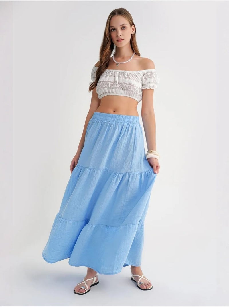 Maxi katoenen rok mixray Hemelsblauw - Kiabi