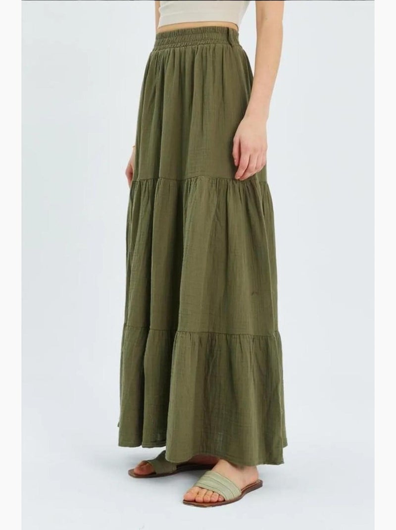 Maxi katoenen rok mixray Kaki - Kiabi