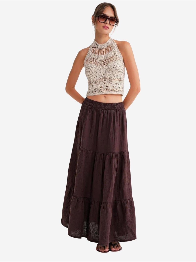Maxi katoenen rok mixray Lichtbruin - Kiabi