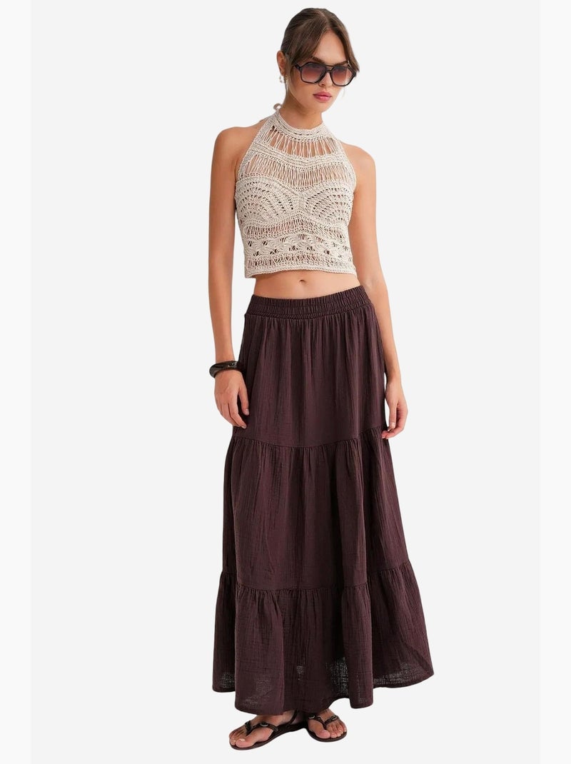Maxi katoenen rok mixray Lichtbruin - Kiabi