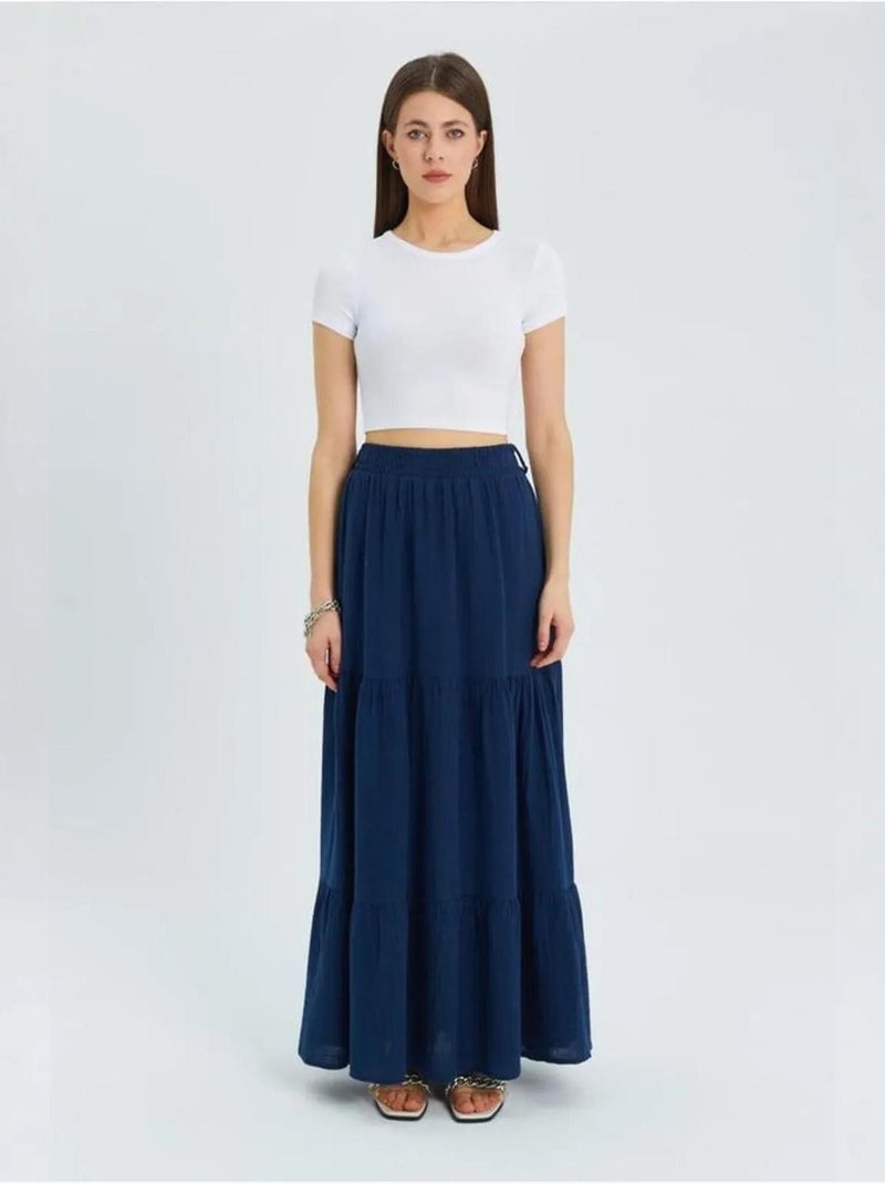 Maxi katoenen rok mixray Marineblauw - Kiabi