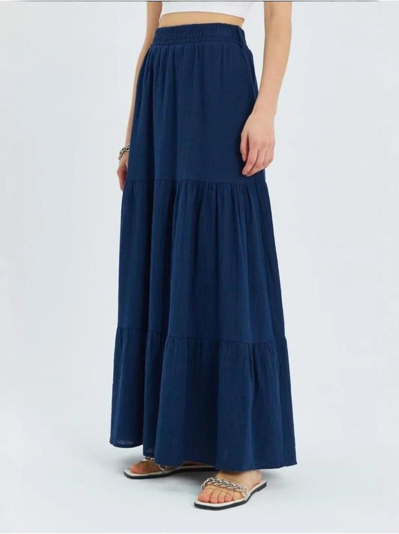 Maxi katoenen rok mixray Marineblauw - Kiabi
