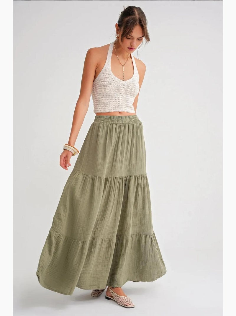 Maxi katoenen rok mixray Pastelgroen - Kiabi