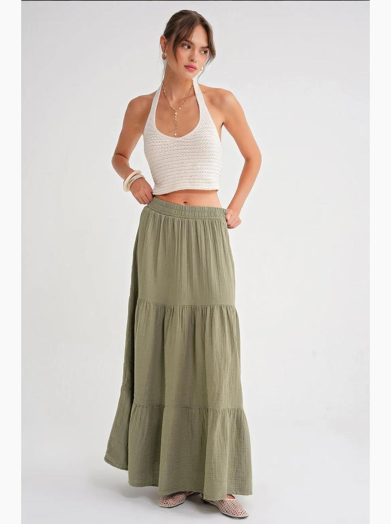 Maxi katoenen rok mixray Pastelgroen - Kiabi
