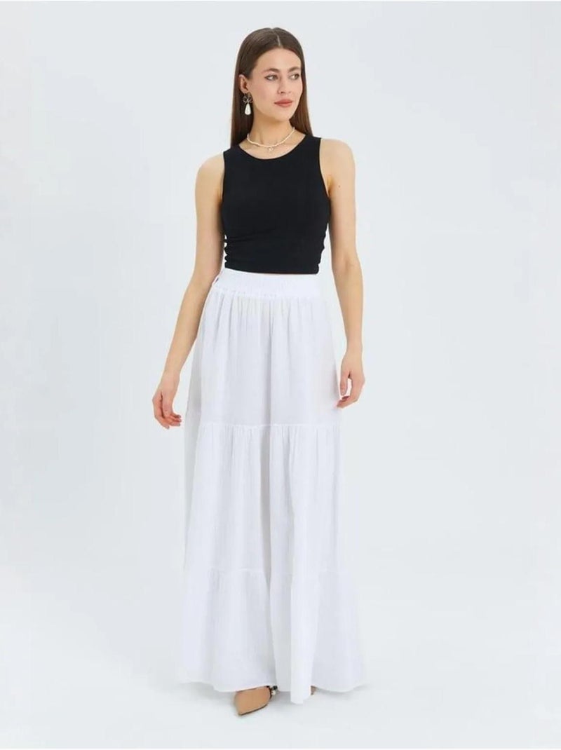 Maxi katoenen rok mixray Wit - Kiabi