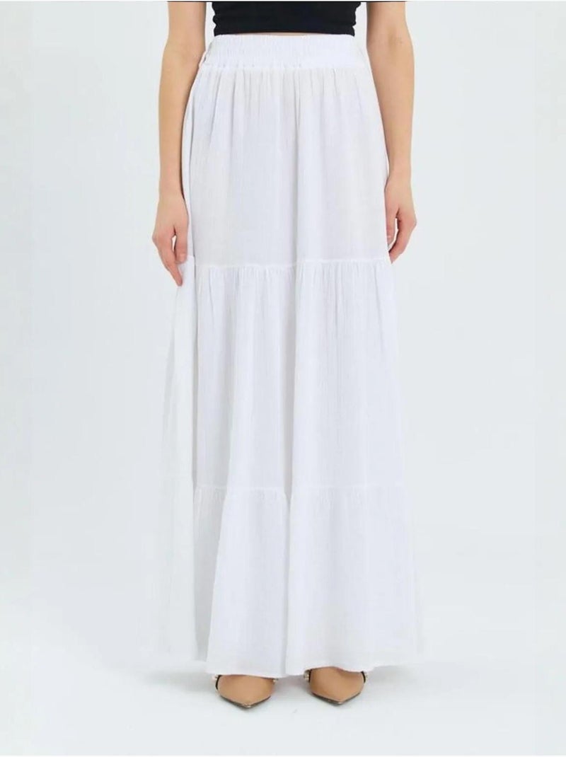Maxi katoenen rok mixray Wit - Kiabi