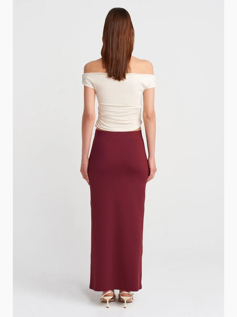 Maxi kokerrok met hoge taille dilvin Bordeauxrood - Kiabi