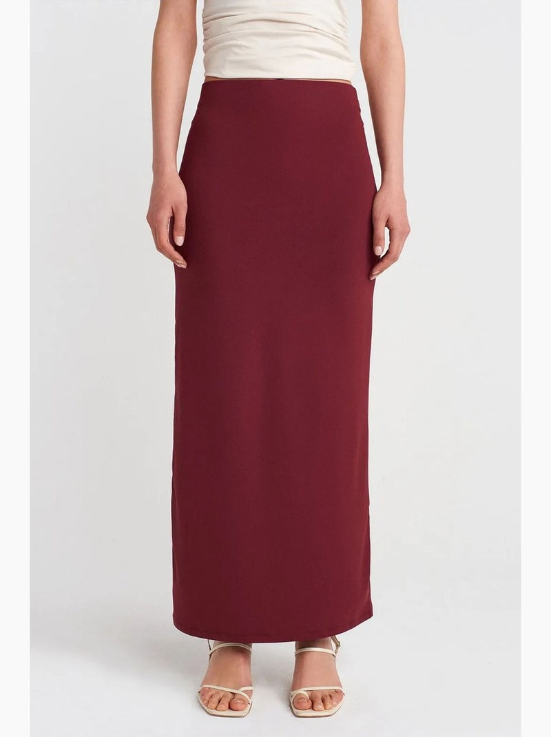 Maxi kokerrok met hoge taille dilvin Bordeauxrood - Kiabi