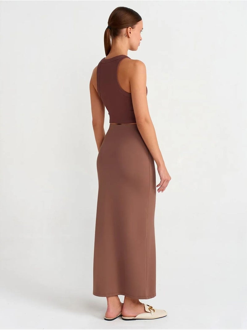 Maxi kokerrok met hoge taille dilvin Bruin - Kiabi