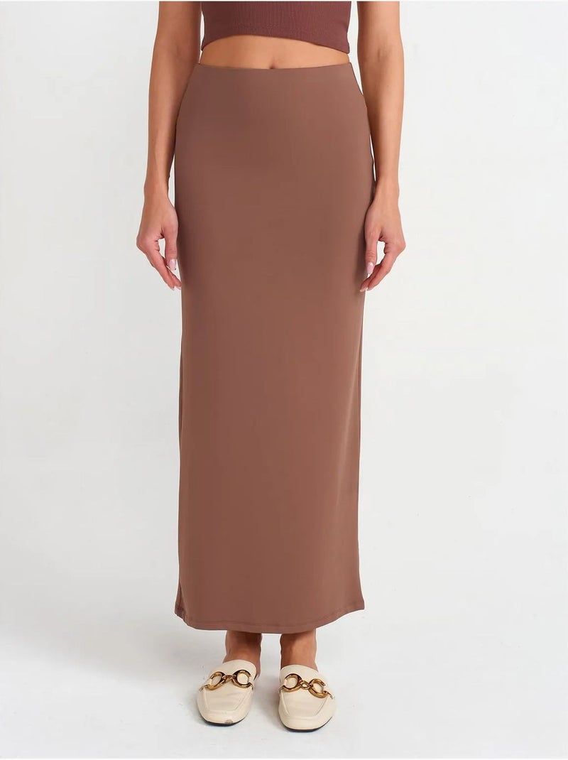 Maxi kokerrok met hoge taille dilvin Bruin - Kiabi