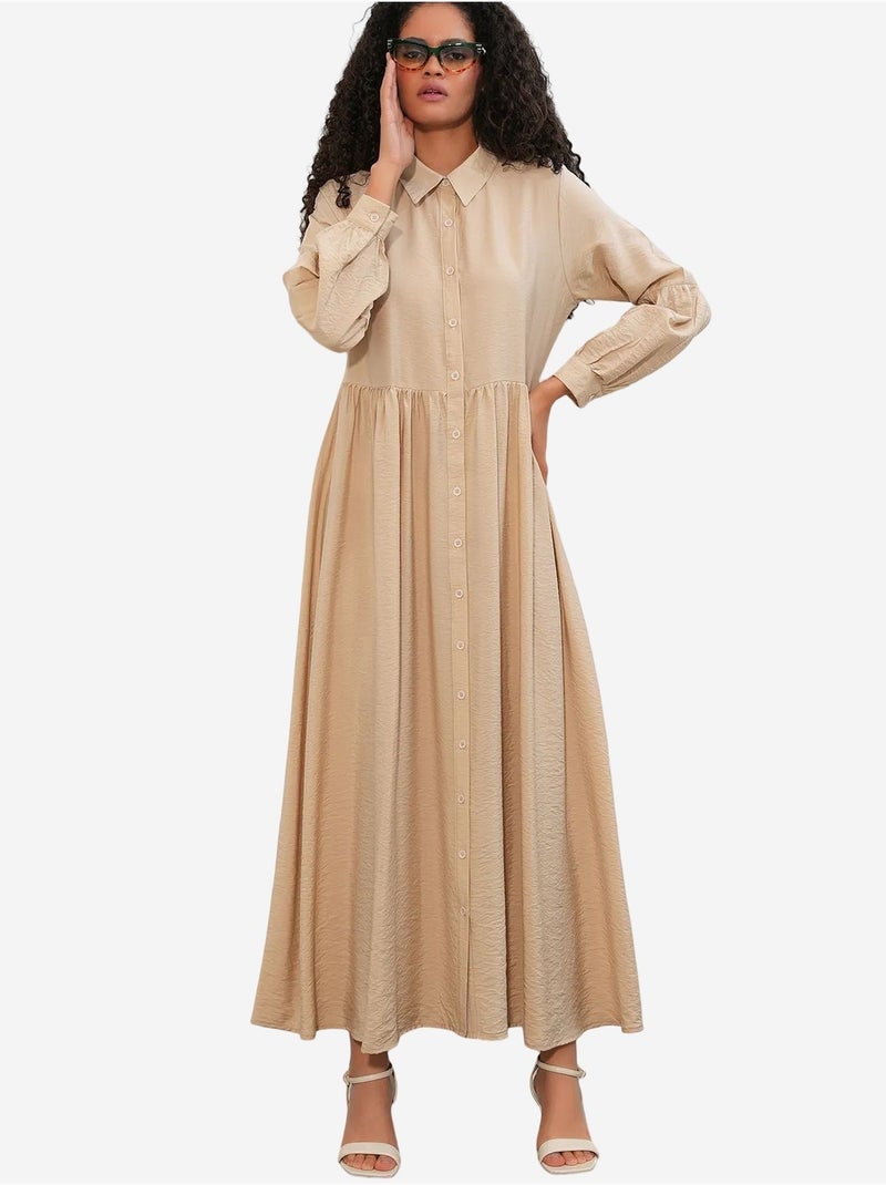Maxi-overhemdjurk met losse pasvorm bdart Klei-beige - Kiabi