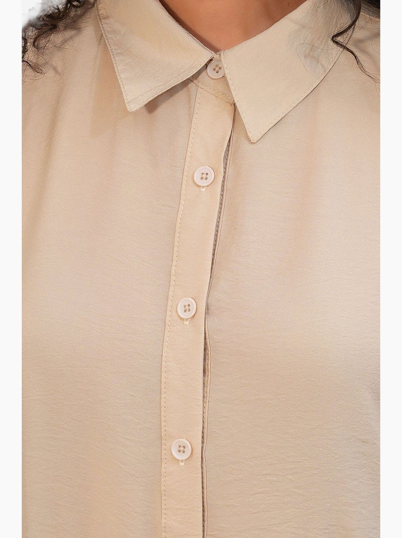 Maxi-overhemdjurk met losse pasvorm bdart Klei-beige - Kiabi