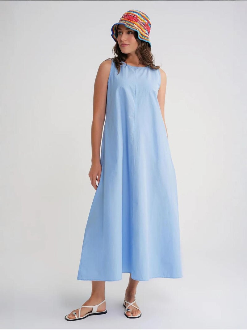 Maxi poplin jurk met zakken mixray Hemelsblauw - Kiabi