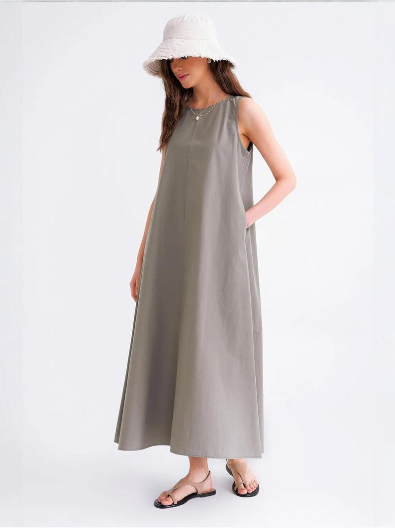 Maxi poplin jurk met zakken mixray Kaki - Kiabi