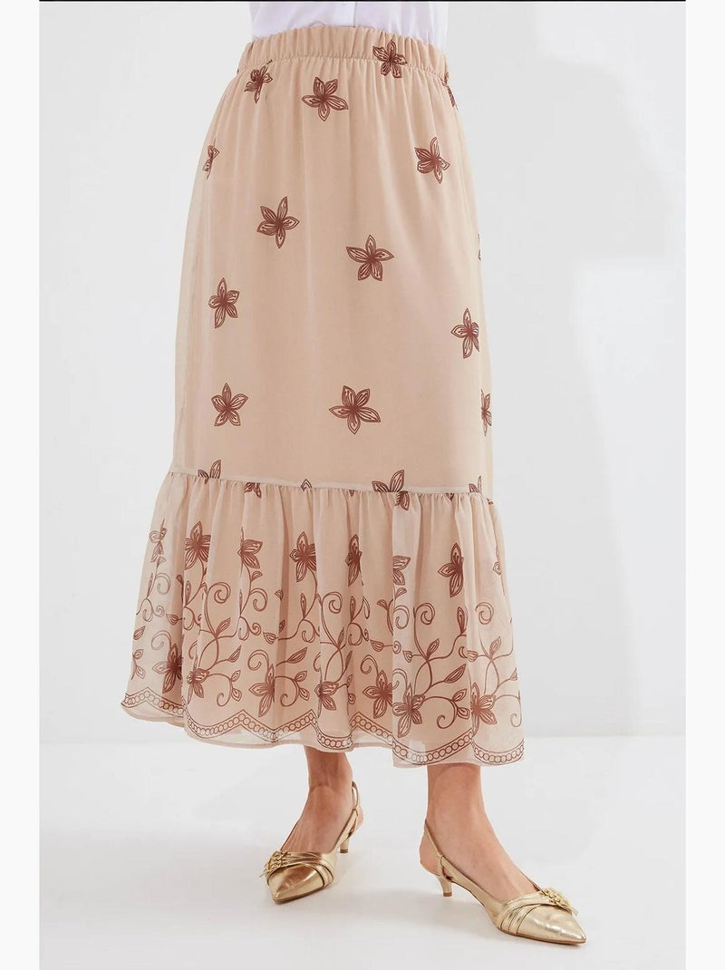 Maxi-rok met bloemenprint bdart Camel - Kiabi