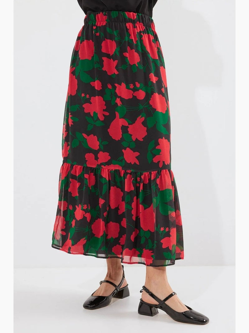 Maxi-rok met bloemenprint bdart Karmozijnrood - Kiabi