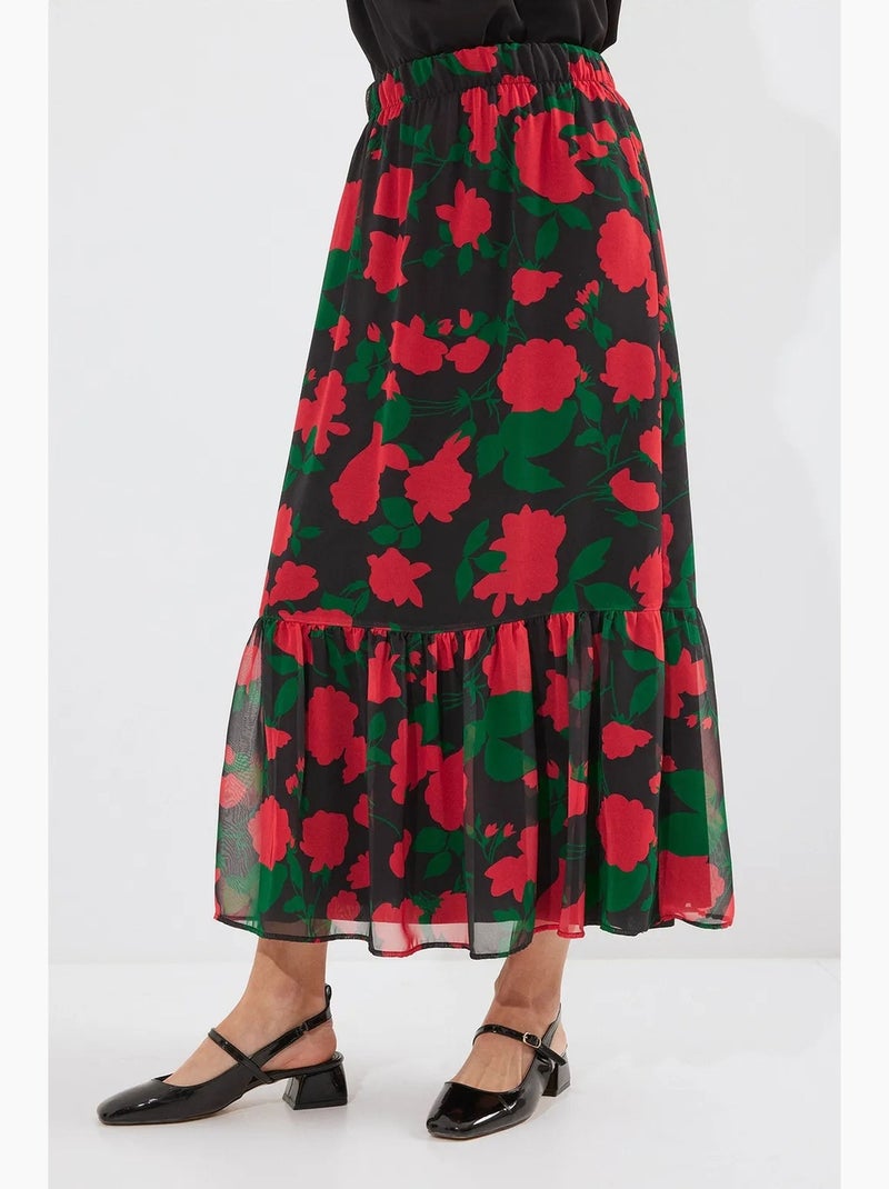 Maxi-rok met bloemenprint bdart Karmozijnrood - Kiabi