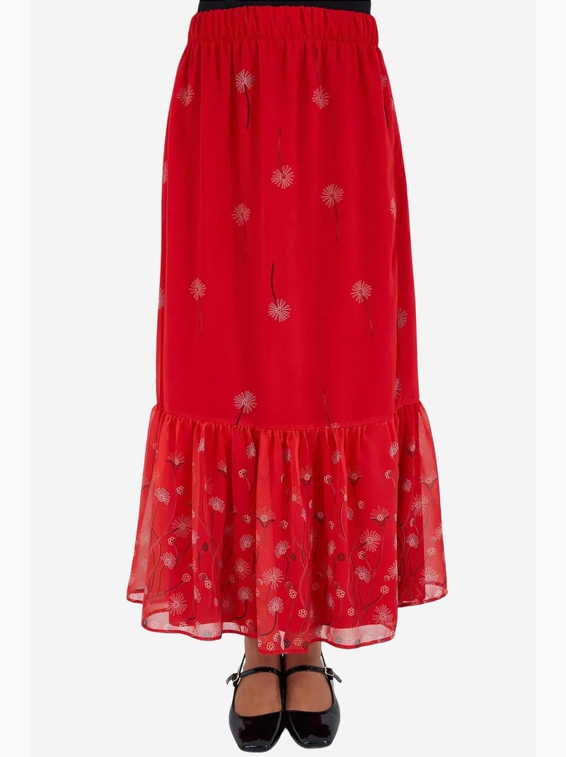 Maxi-rok met bloemenprint bdart Kasjmierrood - Kiabi