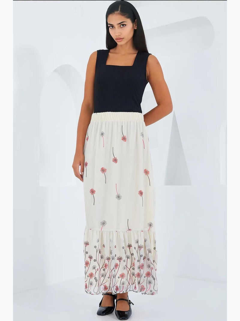 Maxi-rok met bloemenprint bdart Klei-beige - Kiabi
