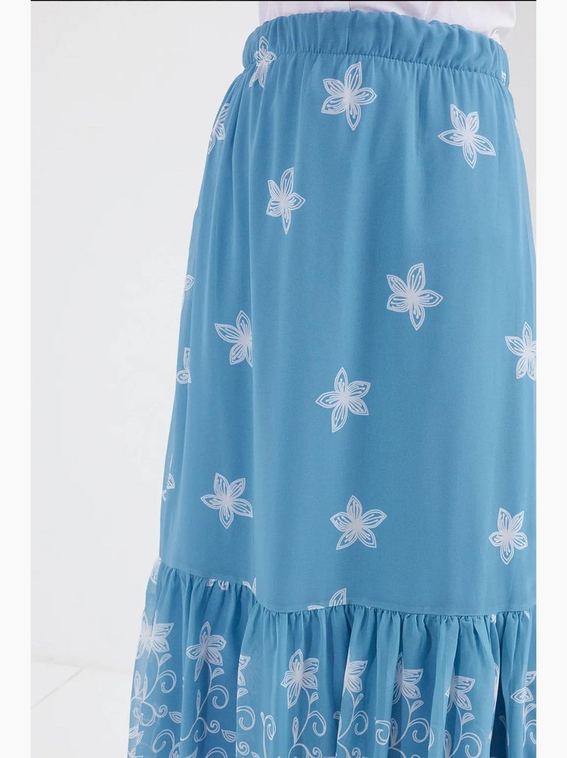 Maxi-rok met bloemenprint bdart Saffierblauw - Kiabi
