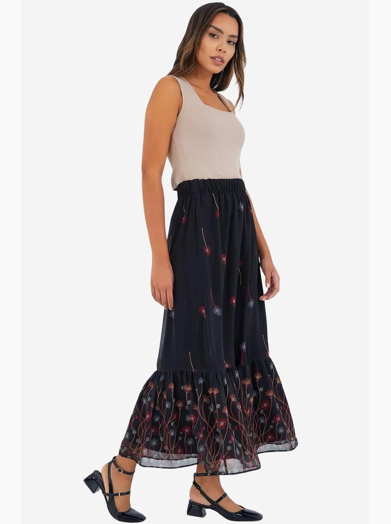 Maxi-rok met bloemenprint bdart Zwart Oranje - Kiabi