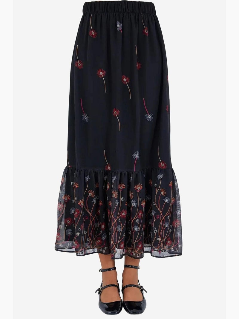 Maxi-rok met bloemenprint bdart Zwart Oranje - Kiabi