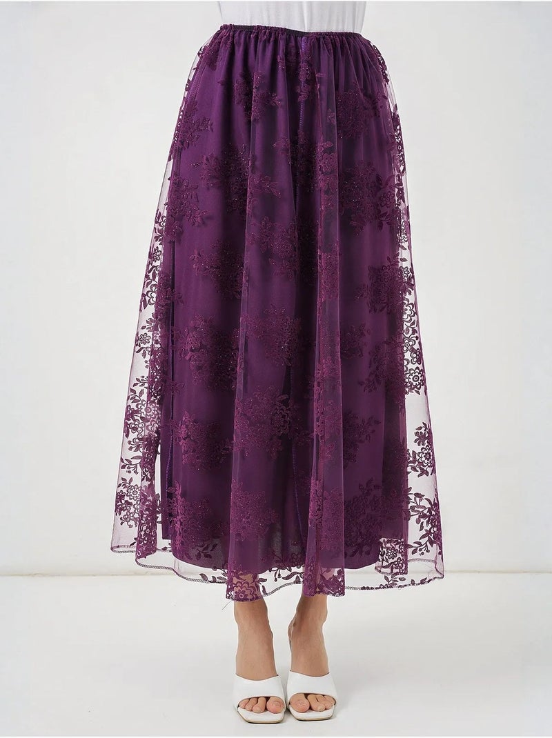 Maxi-rok met bloemenprint en hoge taille bdart Auberginepaars - Kiabi