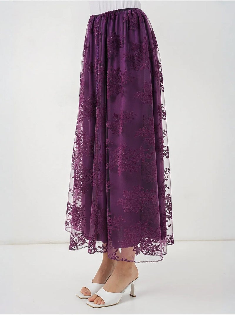 Maxi-rok met bloemenprint en hoge taille bdart Auberginepaars - Kiabi