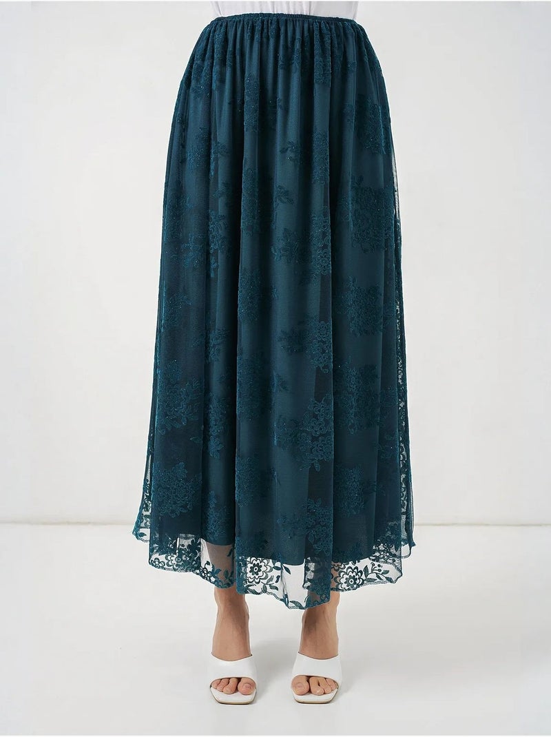 Maxi-rok met bloemenprint en hoge taille bdart Petrolblauw - Kiabi