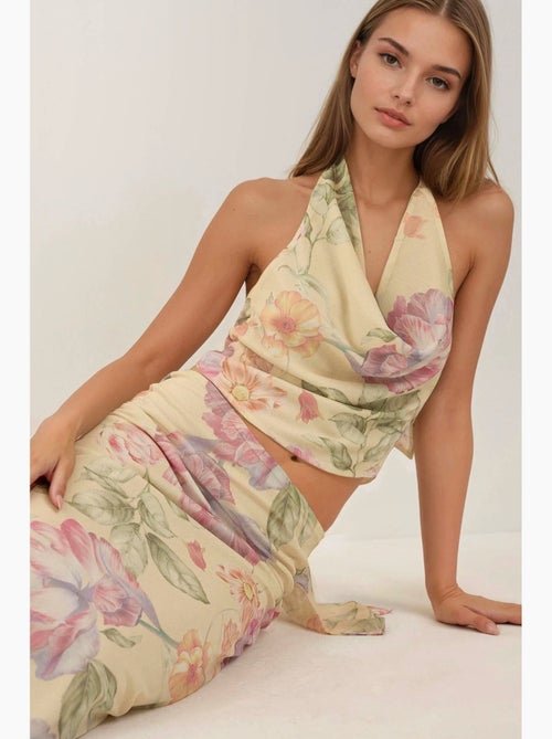 Maxi-rok met bloemenprint en lage taille hiccup - Kiabi
