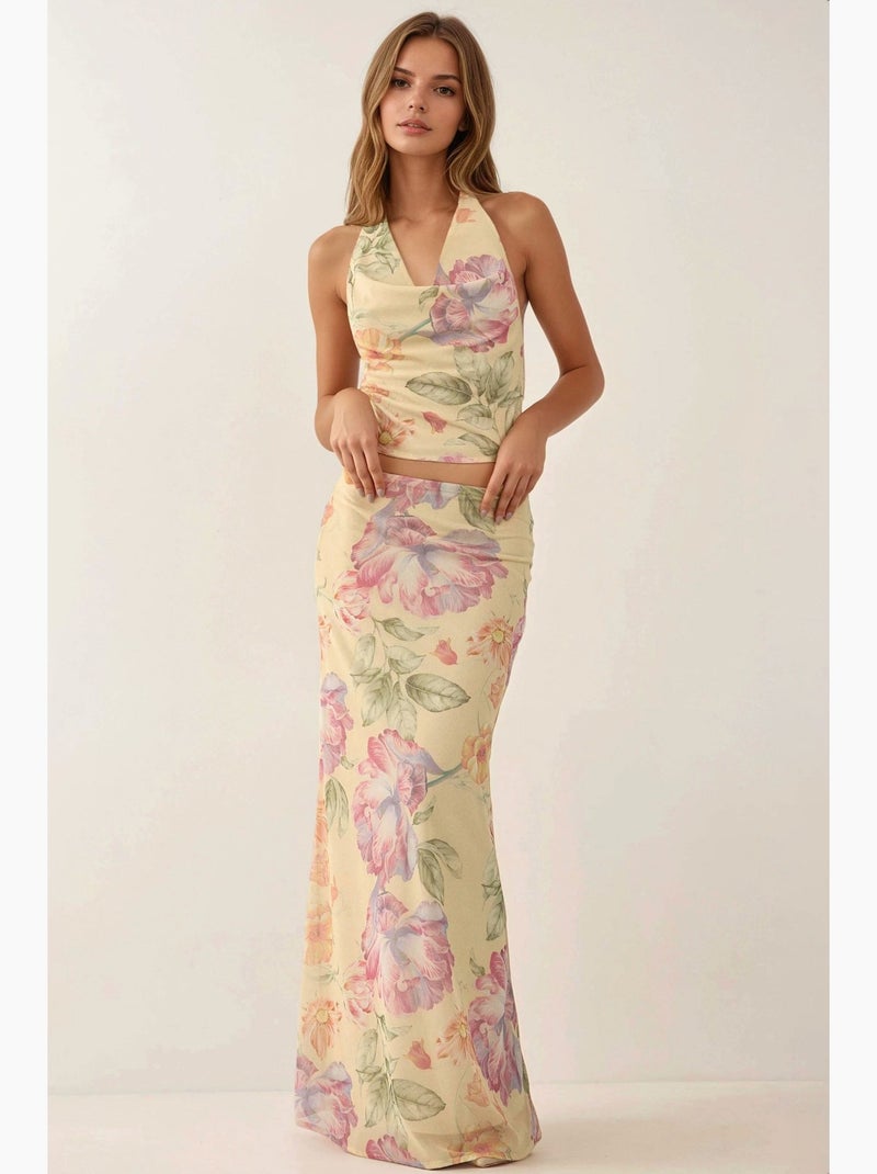Maxi-rok met bloemenprint en lage taille hiccup Multicolor - Kiabi