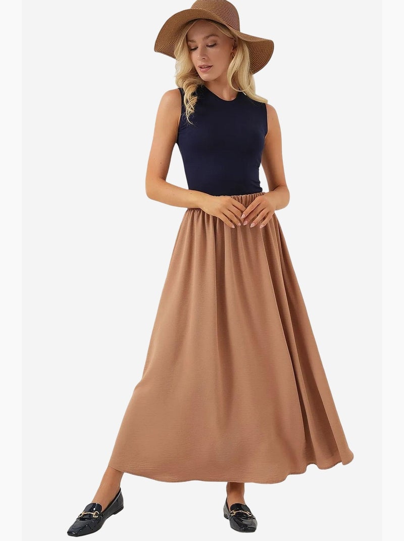 Maxi-rok met elastische taille bdart Camel - Kiabi