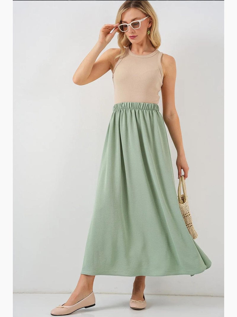Maxi-rok met elastische taille bdart Muntgroen - Kiabi