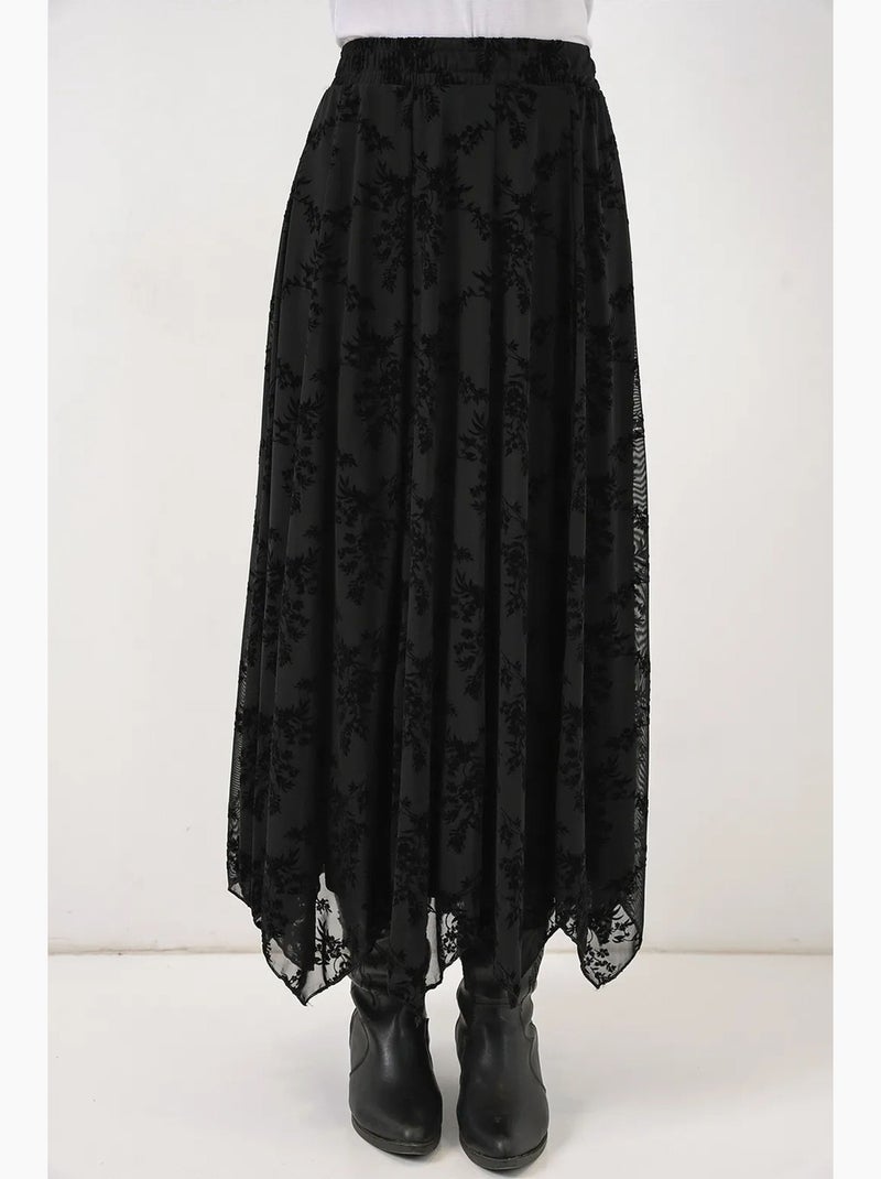 Maxi-rok met hoge taille, bloemenprint en a-lijn bdart Zwart - Kiabi