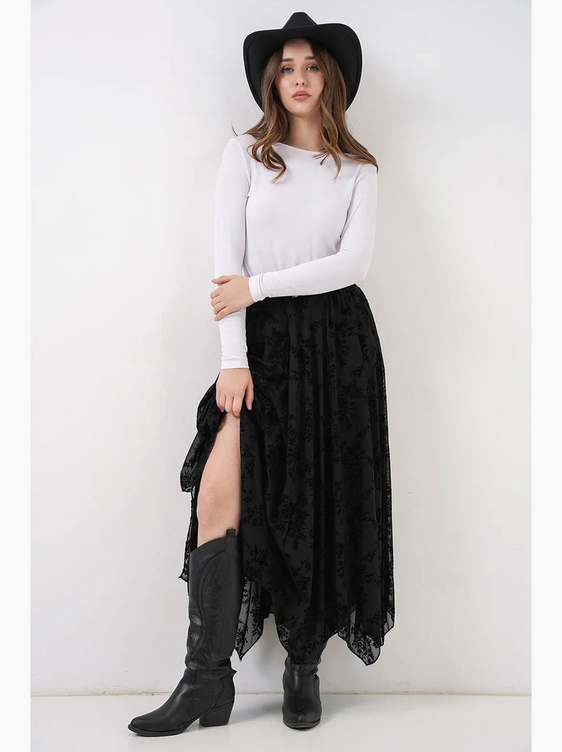 Maxi-rok met hoge taille, bloemenprint en a-lijn bdart Zwart - Kiabi
