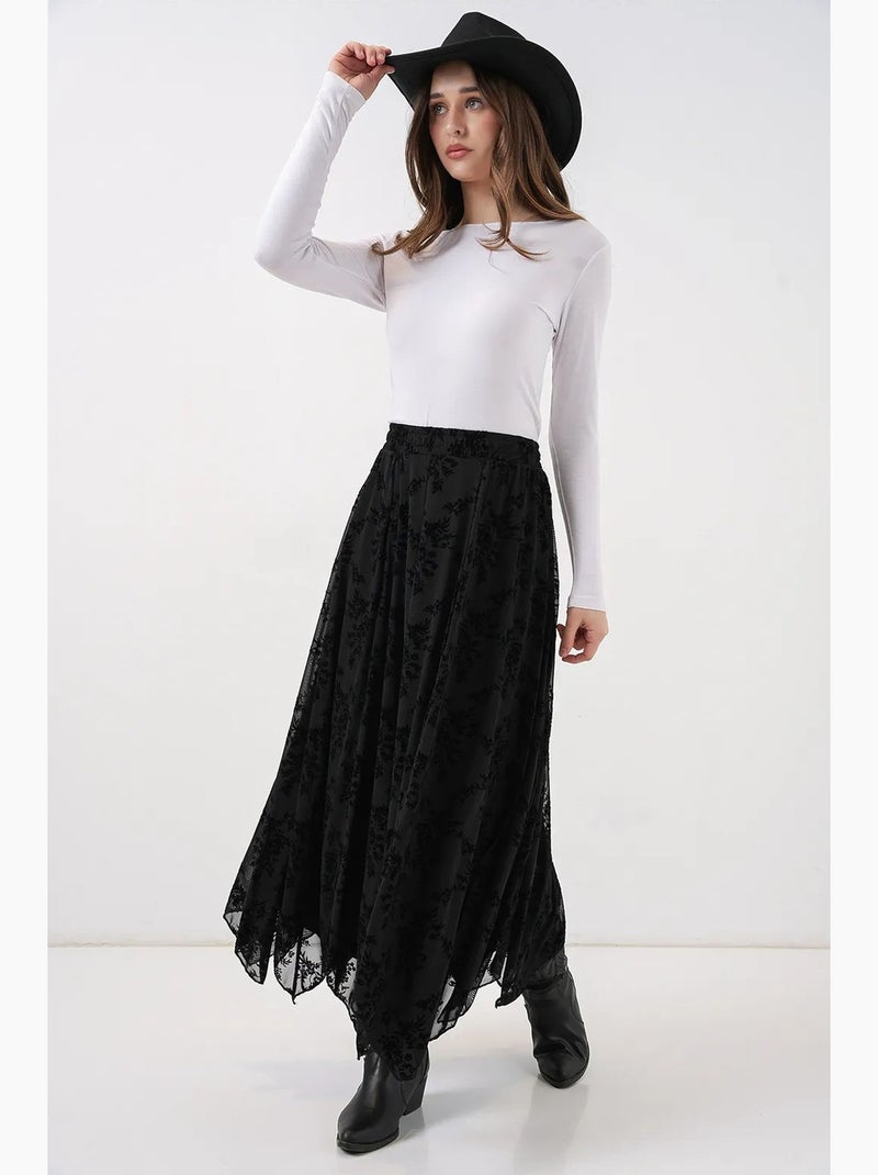Maxi-rok met hoge taille, bloemenprint en a-lijn bdart Zwart - Kiabi