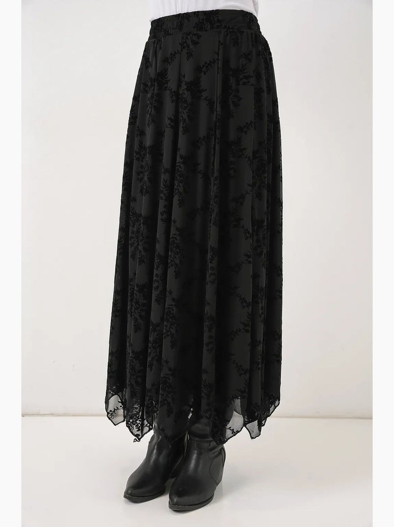 Maxi-rok met hoge taille, bloemenprint en a-lijn bdart Zwart - Kiabi