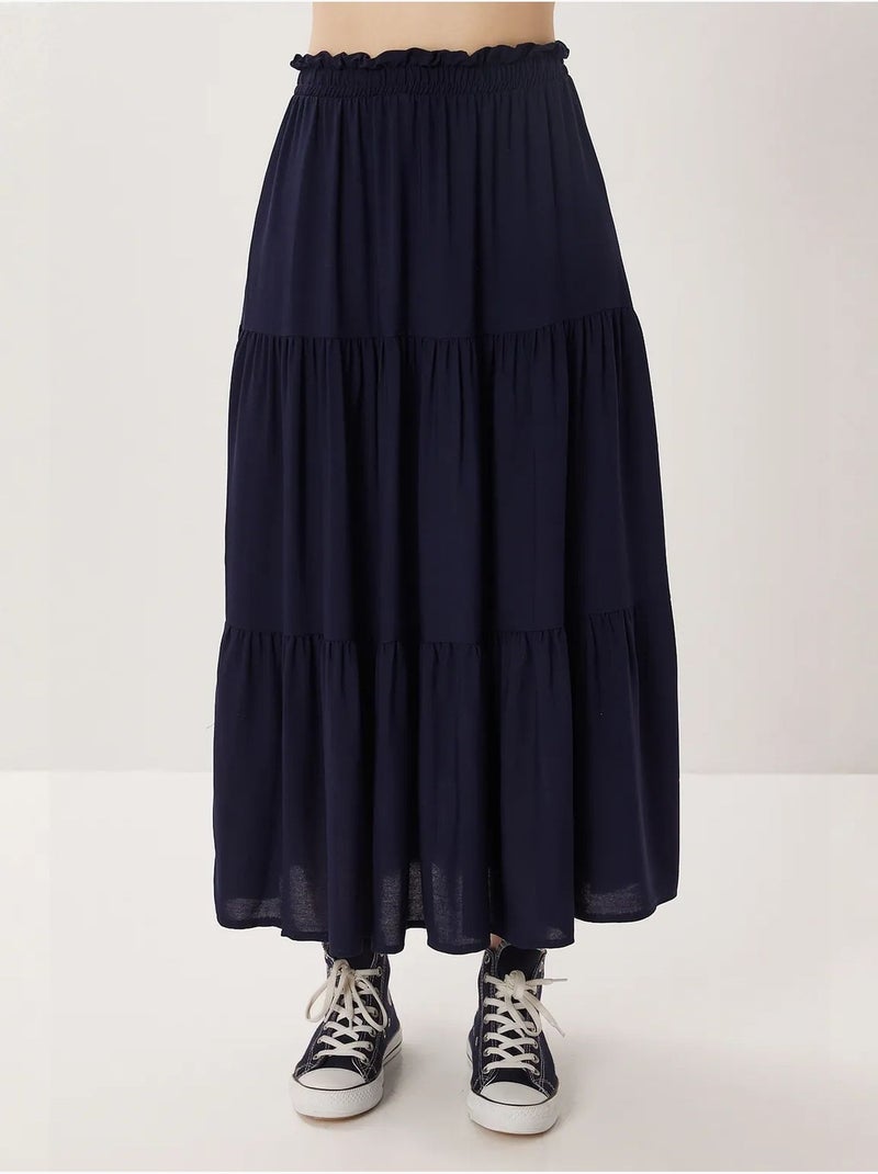 Maxi rok met hoge taille en a-lijn model istanbul Marineblauw - Kiabi