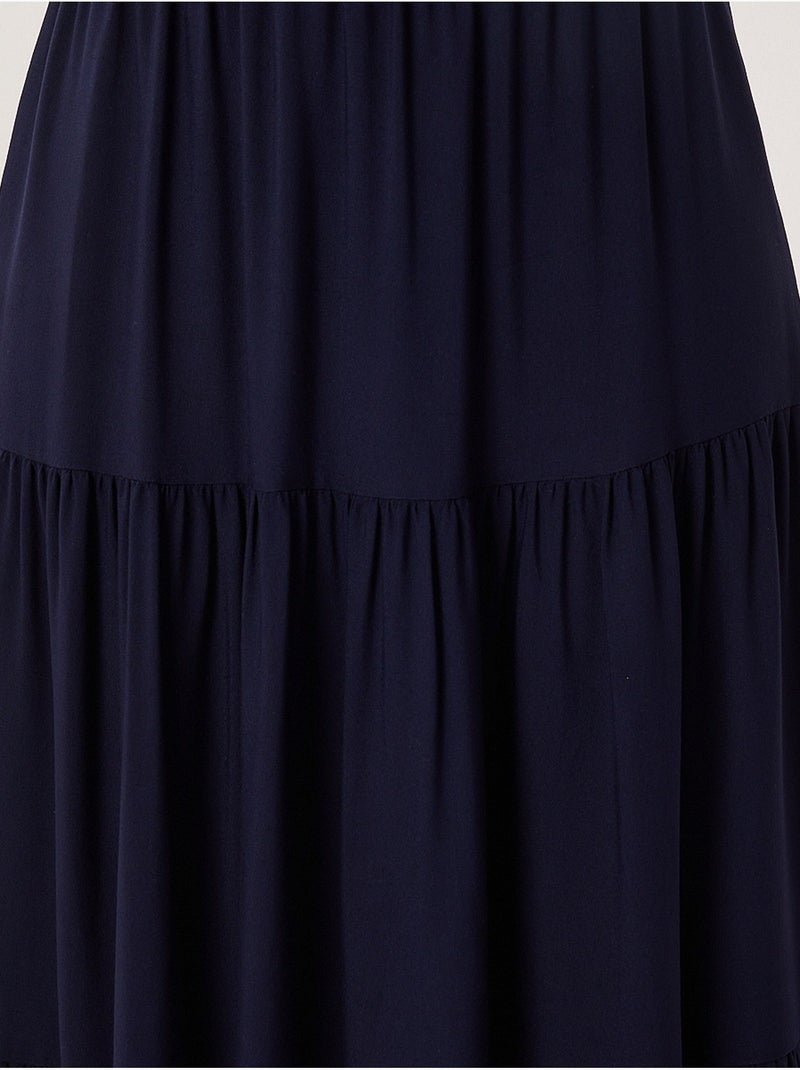 Maxi rok met hoge taille en a-lijn model istanbul Marineblauw - Kiabi