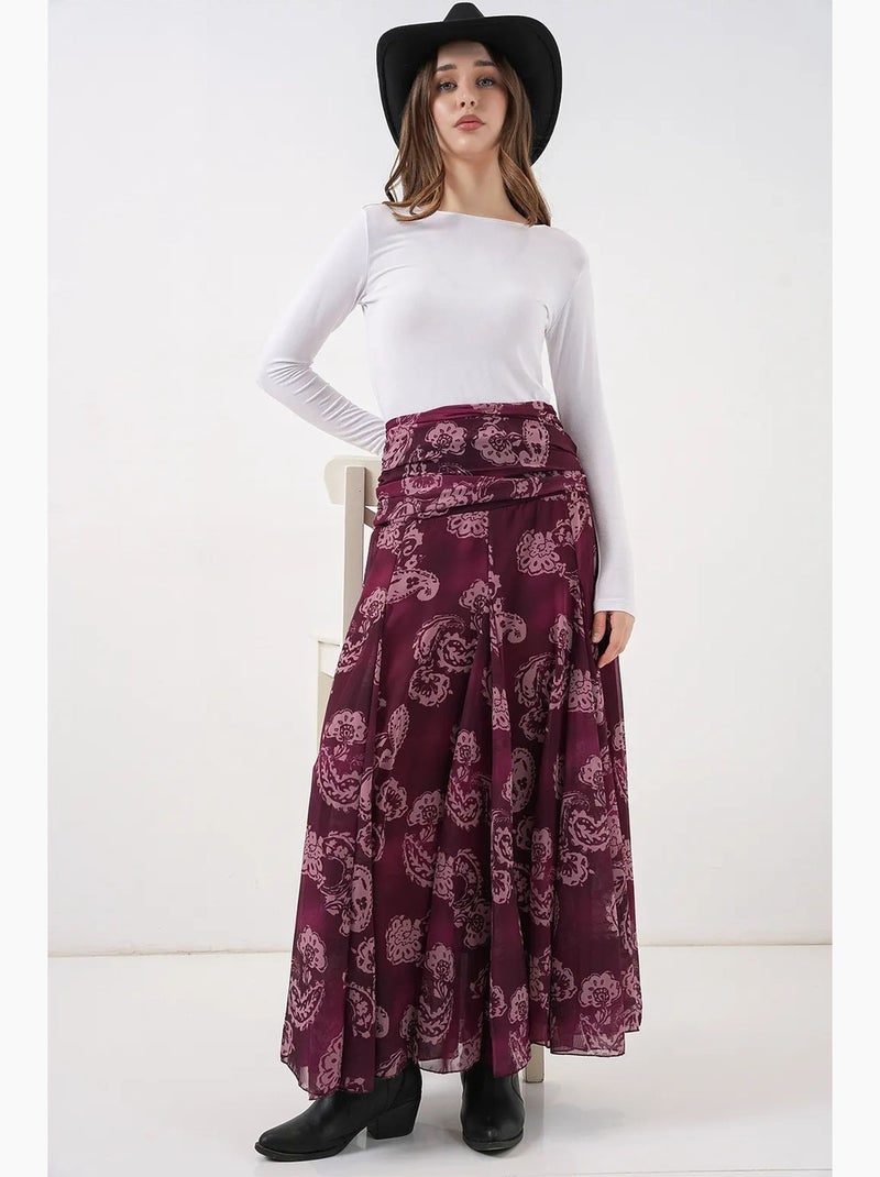 Maxi-rok met hoge taille en paisleyprint bdart Bordeauxrood - Kiabi