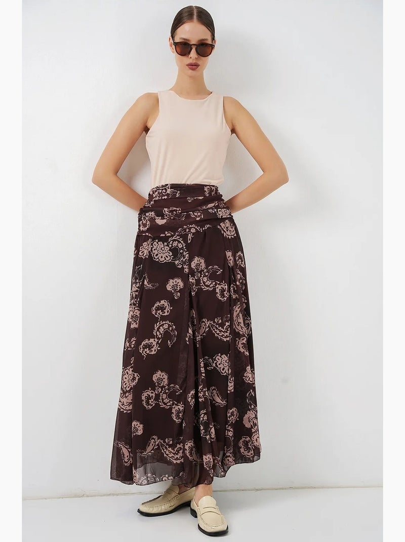 Maxi-rok met hoge taille en paisleyprint bdart Chocoladebruin - Kiabi