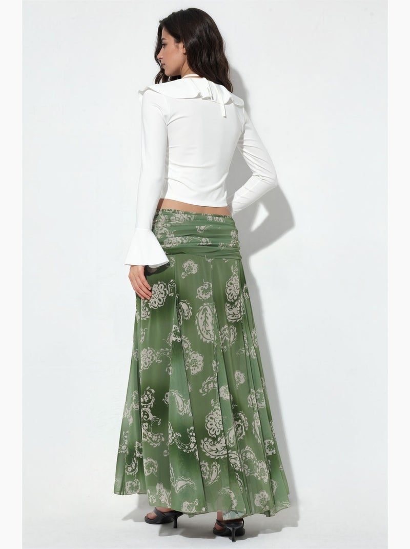 Maxi-rok met hoge taille en paisleyprint bdart Groen - Kiabi
