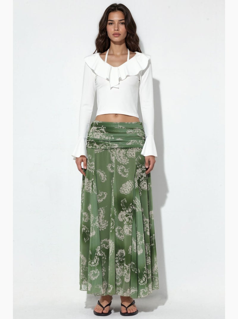 Maxi-rok met hoge taille en paisleyprint bdart Groen - Kiabi