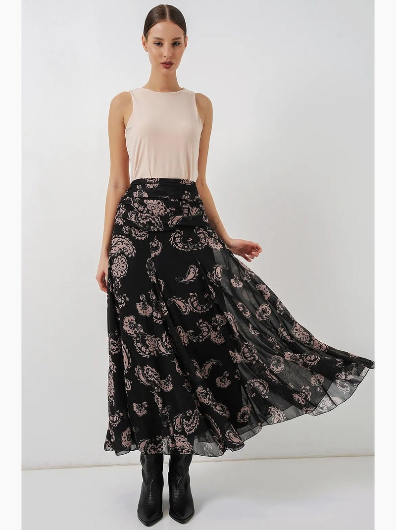 Maxi-rok met hoge taille en paisleyprint bdart Zwart - Kiabi